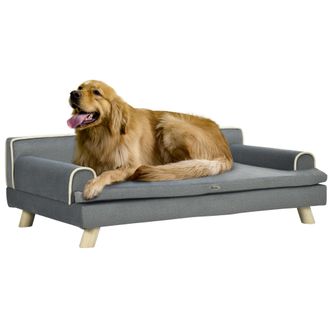 OEM Sof&aacute; Para Perros Grandes Y Medianos Tapizada En Chenilla Con Coj&iacute;n Lavable Y Patas De Madera De Pino Gris Oscuro