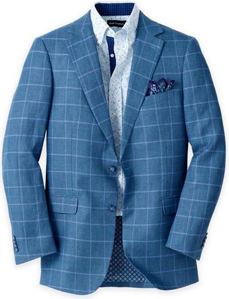 Paul Fredrick Linen Windowpane Single Breasted Notch Lapel Sport Coat
