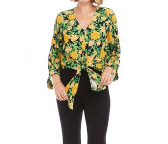 Karen Kane Sun Dazed Front Tie Blouse In Floral Print