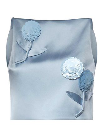 Self Portrait Satin Top With Floral Appliques