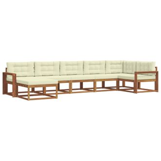 vidaXL Conjunto De Sof&aacute;s De Exterior Con Coj&iacute;n 7 Pcs Natural Y Crema Vidaxl