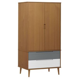 Berkfield Home Wardrobe MOLDE Brown 90x55x175 cm Solid Wood Pine | Size: 90 x 55 x 175 cm