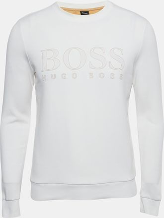 HUGO BOSS Boss By Hugo Boss White Logo Applique Cotton Blend Salbo Iconic Sweatshirt