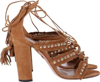 Aquazzura Tassel Accents Gladiator Sandals in Brown Suede