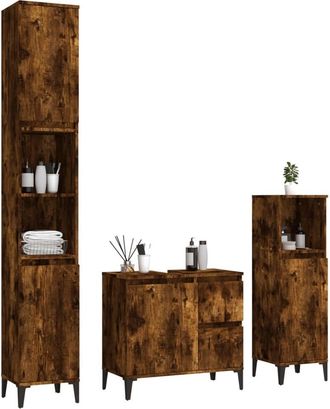 Berkfield Home Modern 3 Piece Bathroom Cabinet Set Smoked Oak Engineered Wood in Brown