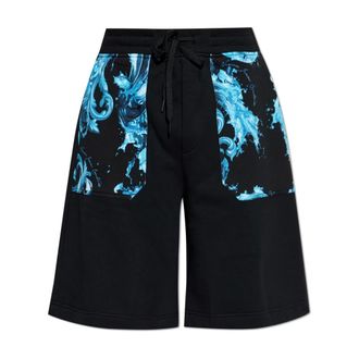 Versace Jeans Couture Long Shorts, male, Black, Size: M Barocco Pattern Sweatshorts