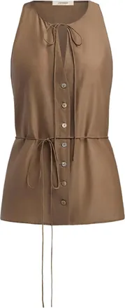 12 Storeez tie-neck button-fastening shirt - women - Cotton/Silk - M - Brown