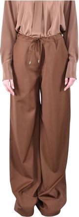 Max Mara Pantalone fluido modello jogging - Dames - Wijde Broeken - Bruin - 2XL - Wol - Broeken