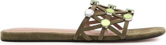 The Attico Grid Embellished Suede Sliders - Khaki - 39 (IT39 / UK6)