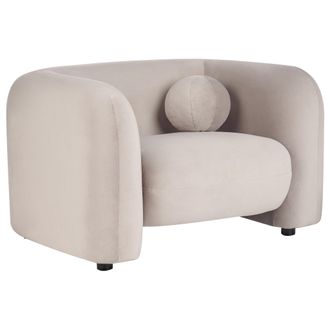 Beliani Sill&oacute;n De Terciopelo Moderno Con Coj&iacute;n Redondo Gris Pardo Leiren