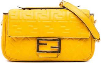 Fendi Borsa a spalla Midi Baguette con catena e motivo Zucca goffrato 2010-2025 - Giallo