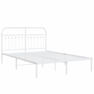 Berkfield Home Metal Bed Frame without Mattress with Headboard White 140x190cm | Size: 140x190 cm