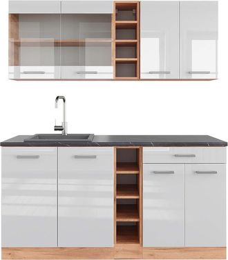 Vicco Cocina Vers&aacute;til R-line, Blanco Brillo Intenso/roble Dorado, 160 Cm, Et Antracita