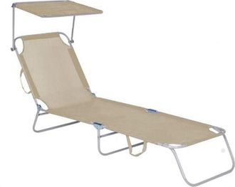 Trade Shop Trade Shop Traesio - Lettino Con Parasole In Textilene Tortora Mare Giardino Schienale Regolabile 281055