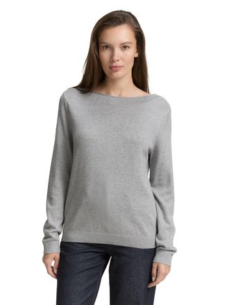 Tom Tailor Strickpullover TOM TAILOR, Damen, Gr. M, medium silber grau melange, Strick, Obermaterial: 60% Baumwolle, 40% Viskose, meliert, regular fit taillenbed