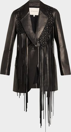 Lafayette 148 New York Nappa Leather Macramé Fringe Blazer