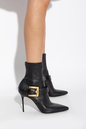 Balmain Leather Heeled Ankle Boots Anthem, Womens, Black