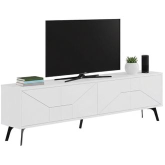 Dmora Mobile Porta tv Olgadikiev, un Ripiano, 4 Ante, 4 Vani, 180x30x50h cm Bianco