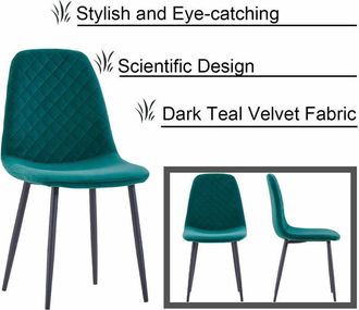 Ainpecca Ainpecca - 2X dark teal Dining Chairs Velvet Padded Seat Metal Legs Kitchen Home Office uk