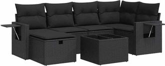 vidaXL Set De Sof&aacute;s De Jard&iacute;n 7 Pzas Con Cojines Rat&aacute;n Sint&eacute;tico Negro Vidaxl