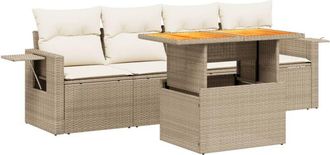 vidaXL Vidaxl - Juego De Sof&aacute;s Jard&iacute;n Con Cojines 5 Pzas Rat&aacute;n Sint&eacute;tico Beige