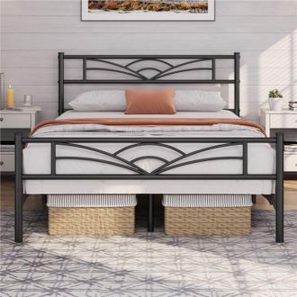 Yaheetech Yaheetech Cama Doble con Espacio Bajo Marco Metal Altura 32 cm Cama Individual con Cabecera para Colchón de 140X 200 cm Negro