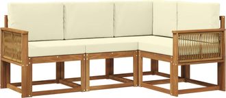 vidaXL Conjunto De Sof&aacute;s De Exterior 4 Uds. Natural Y Crema Poli&eacute;ster Vidaxl