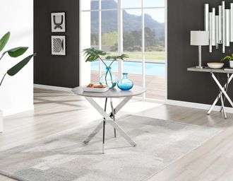 Furniturebox Novara 100cm Round 4-Seater Dining Table With Silver Chrome Legs in Grey