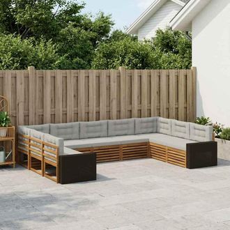 vidaXL Vidaxl Set Di Divani Da Esterno 9 Pz Naturale E Grigio Chiaro