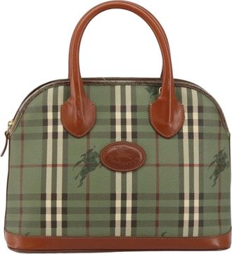 Burberry Nova Handbag Check Pattern Green Pvc Bag (Pre-Owned)