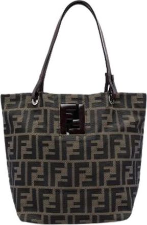 Fendi Pre-owned Tote Bags, female, Brown, Size: ONE SIZE Pre-owned Canvas Tote Bag