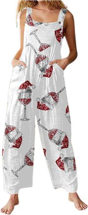 Generic Xmas Onesies Christmas Jumpsuit for Women UK Santa Claus Print Dungarees Snowman Print Tunic Long Overall High Waist Slim Fit Fitness Onsies Romper Wi