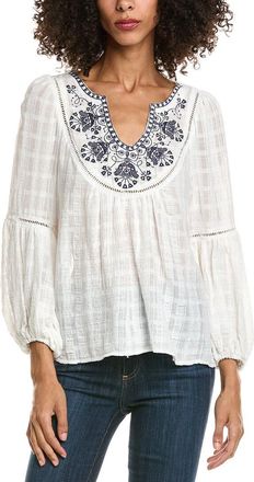 Max Studio Scoop Neck Cross Stitch Blouse