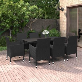 vidaXL Set Comedor De Jard&iacute;n 9 Pzas Y Cojines Rat&aacute;n Sint&eacute;tico Y Vidrio Vidaxl