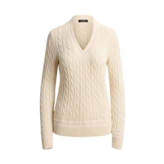 Ralph Lauren Meren V-neck Trui - Dames - Truien - Beige - Maat: XS Katoen