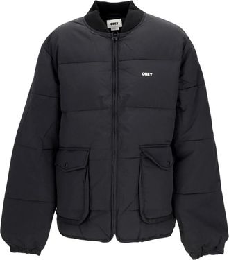 Obey Zwarte Gewatteerde Jas met Ritssluiting - Heren - Winterjassen - Zwart - L - Nylon - Jassen