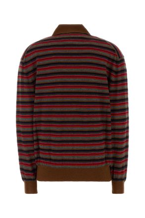 Prada Striped Cashmere Polo Sweater - Brown
