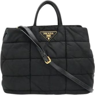 Prada Pre-owned Triangle Logo Nylon Patent Leather 2way Tote Bag - Dames - Vintage Shopper - Zwart - ONE Size - Nylon - Vintage