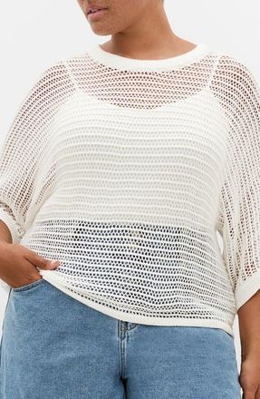 City Chic Resort Sheer Open Knit Top in Creme at Nordstrom, Size Xxxs