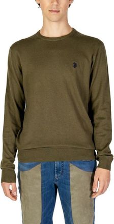 U.S.Polo Association Mens Crew Neck Sweater Olive - Dark Green Cotton - Size EU 48 (Mens)