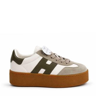Hogan Olive Green Beige Suede Platform Sneakers