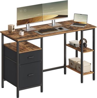 Vasagle Vasagle Scrivania Per Computer, Tavolo Da Ufficio, Scrivania Con 3 Ripiani, 2 Cassetti, 127 X 50 X 76 Cm, Per Ufficio, Soggiorno, Stile Industriale, M