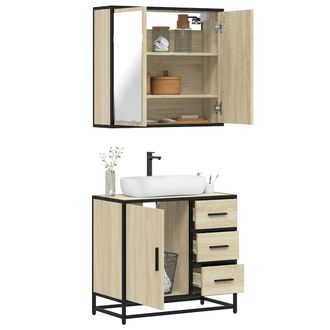 Berkfield Home 2 Piece Bathroom Furniture Set Sonoma Oak Engineered Wood in Brown