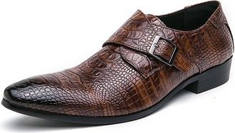 Generic MenS Crocodile Pattern Ankle Boots, Slip-On Dress Shoes with Buckle, Pointed Toe Formal Business Boots for Office & Smart Casual Wear,Brown,12.5 UK