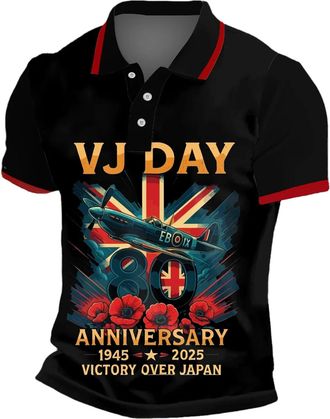 Generic Union Jack T Shirt for Men Short Sleeve Collared Bunting Flags Print Great Britain Polos Vj Day 80th Anniversary Flag 2025 Shirts Holiday Clothes (A1-