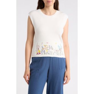 Ellen Tracy Embroidered Sleeveless Sweater in Marshmallow at Nordstrom Rack, Size Medium