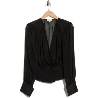 L'agence Tan Wrap Front Silk Top in Black at Nordstrom Rack, Size X-Large