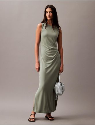 Calvin Klein Womens Refined Jersey Gathered Dress - Dark Beige - XS