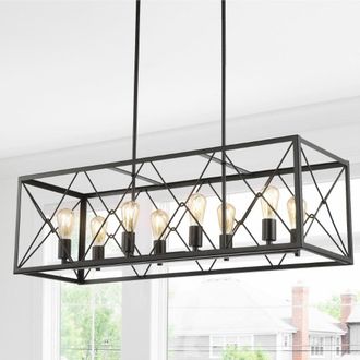 Jonathan Y Designs Galax 39 8-Light Adjustable Iron Farmhouse Industrial LED Dimmable Pendant