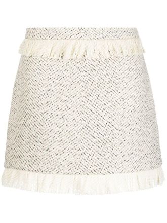 Kimhekim fringe-detail tweed mini skirt - Neutrals